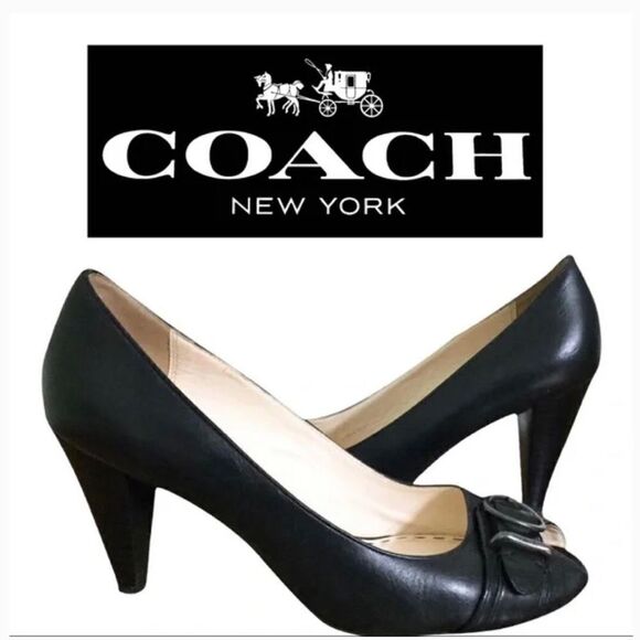 Coach Tatiana Peep Toe Black Heels - Picture 1 of 14